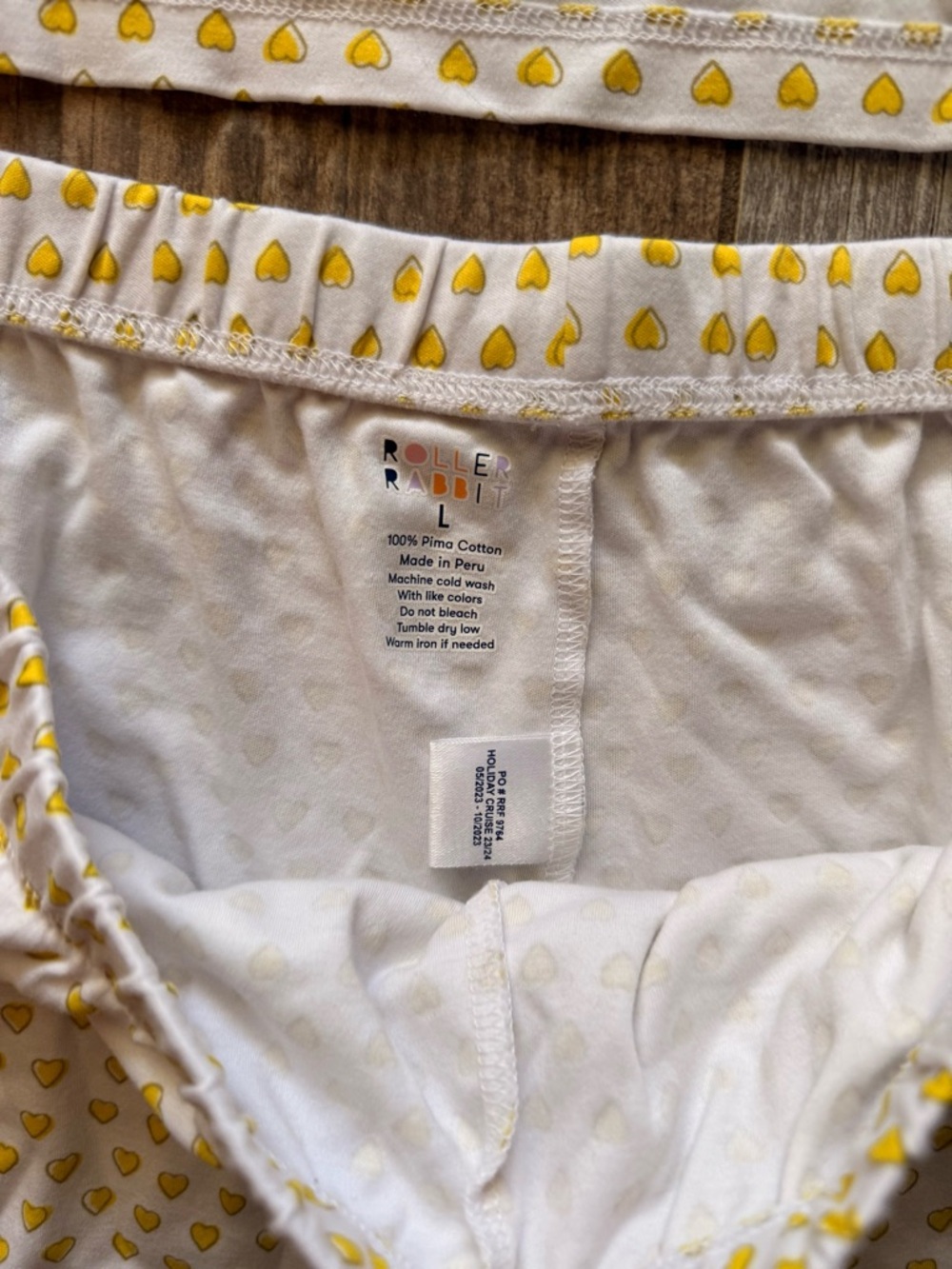 Roller Rabbit Yellow Hearts Polo pajama shorts set 100% Pima cotton womens large - Picture 6 of 6